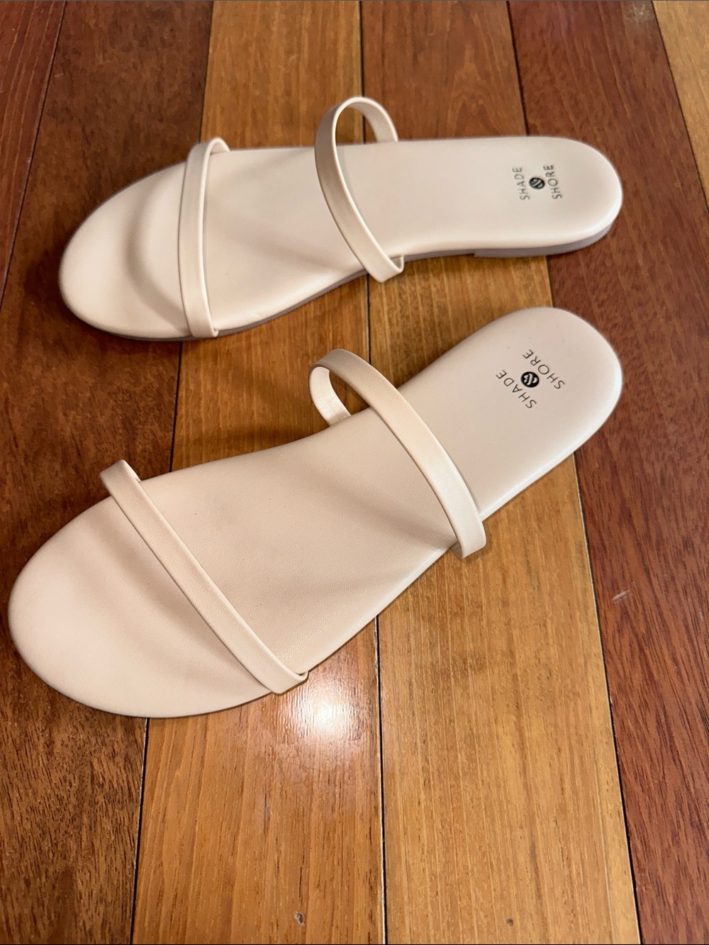Shade & Shore Women's Cream Double-Strap Slide Sandals